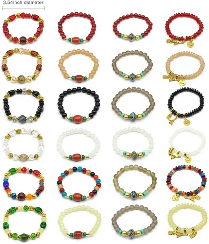 Miniatura 6 de VONRU - Conjuntos de pulseras bohemias para mujer, 6 juegos de pulseras elásticas apilables multicolor, estilo hippie, joyas finas