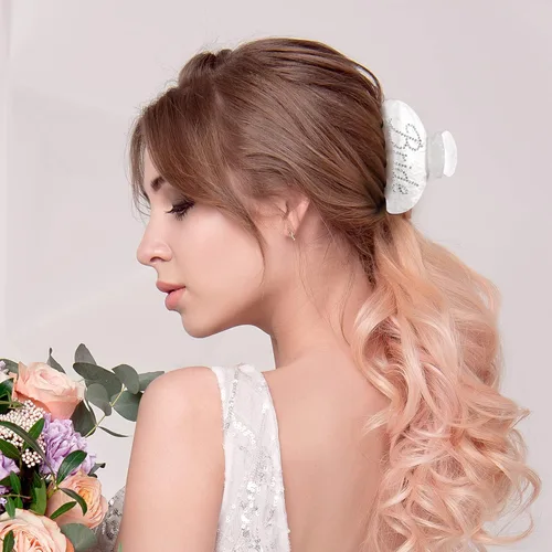 Miniatura 6 de Aileam - Pinza para el pelo de garra de novia, pinza de pelo acrílico blanco con diseño de plátano, logotipo de novia de diamantes de imitación