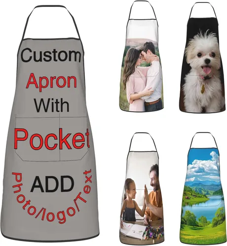 Miniatura 45 de Delantal personalizado con bolsillos para añadir tu imagen, texto, logotipo, foto y nombre