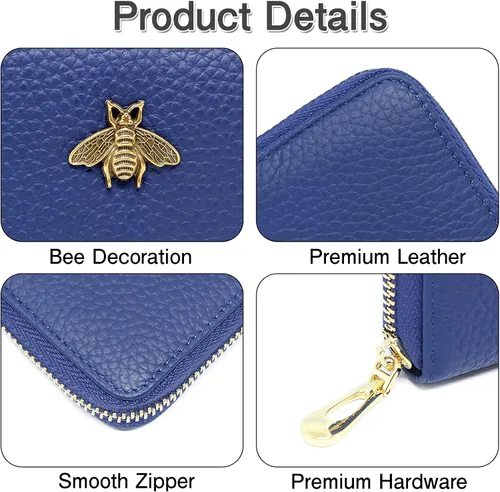 Miniatura 5 de imeetu - Tarjetero de cuero con cremallera y contra identificación por radiofrecuencia (RFID) pequeño, cartera para mujer