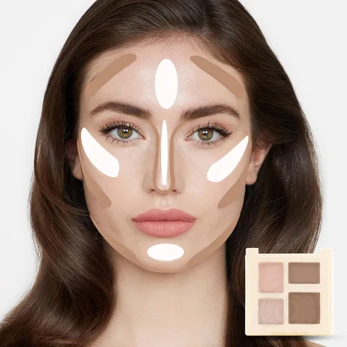 Miniatura 4 de Boobeen Paleta de maquillaje de contorno de iluminador, paleta de bronceador mate, contorno de cara, iluminar, paleta de maquillaje en polvo, brillo