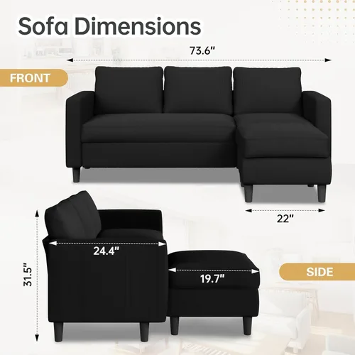 Miniatura 2 de JAMFLY Sofá modular para sala de estar, sofá reversible de 3 plazas con otomana convertible, sofás modernos en forma de L para apartamentos