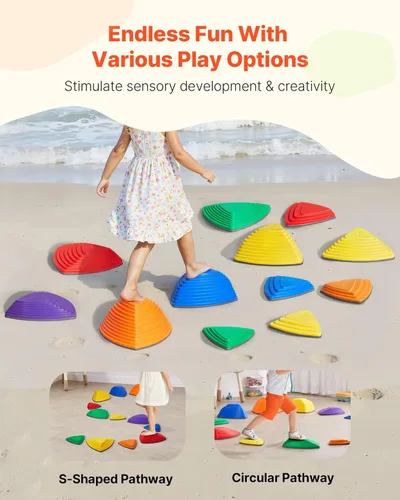 Miniatura 3 de VEVOR Piedras de equilibrio para niños, 12 unidades, hasta 220 libras, antideslizantes para niños pequeños, juego de coordinación de carrera