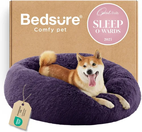 Miniatura 66 de Bedsure - Cama relajante para perro mediano, lavable, tipo dona, cama para gato, antideslizante, redonda, afelpada, mullida, de piel sintética