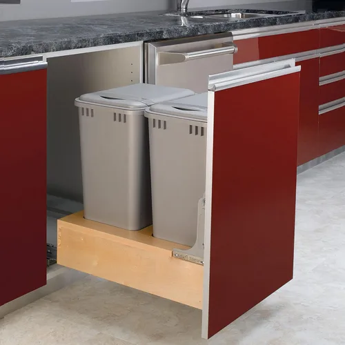 Miniatura 8 de Rev-A-Shelf Botes de basura dobles extraíbles de 50 cuartos de galón para debajo del gabinete con sistema de deslizamiento suave de apertura