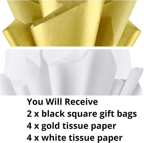 Miniatura 3 de JUNESHE Bolsas de regalo cuadradas pequeñas con papel de seda, color negro, paquete de 2, 5.9 pulgadas Bolsas de papel con asas para cumpleaños