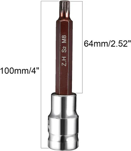 Miniatura 4 de uxcell Broca cuadrada triple M8 de 1/2 pulgada x M8 (0.315 in), puntas de acero S2 CR-V sockets 4 pulgadas de longitud uso con llave de trinquete