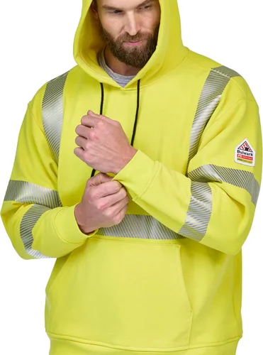 Miniatura 3 de Bulwark FR Men's Hi-Visibility Pullover Hooded Fleece Sweatshirt, Yellow/Green