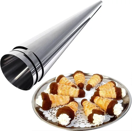 Miniatura 5 de Joyeee 16 moldes de cuerno de crema con cepillo de limpieza, rodillo de cono de acero inoxidable para hornear cáscara de cannoli, pastelería #71