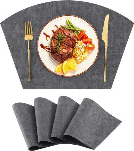 Miniatura 20 de Homaxy Juego de 4 manteles individuales para mesa redonda, lavables en forma de cuña, de piel sintética, lavables, para cocina, cena, para Beige