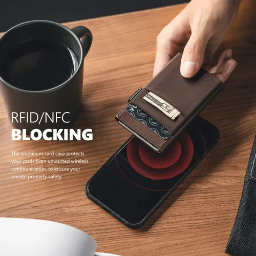 Miniatura 35 de VULKIT Billetera minimalista con ventana de identificación y bolsillo EDC con bolsillo desplegable para tarjetas de crédito y bloqueo RFID, diseño