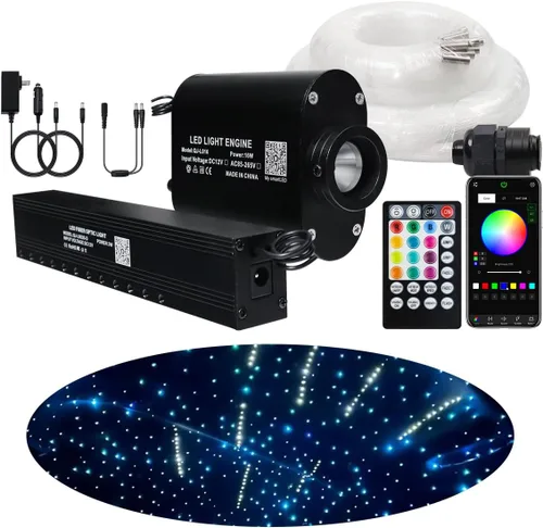 Miniatura 13 de 32W RGBW APP luces de fibra óptica, kit de luces de techo de estrella de tamaño pequeño, activadas por música, 450 piezas, 0.75mm, 9.8 pies/3m