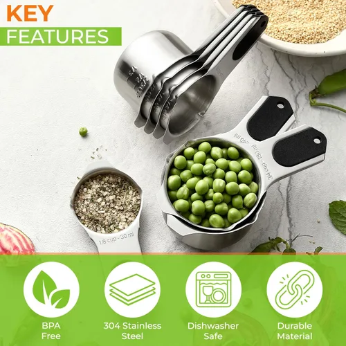 Miniatura 3 de Vasos medidores magnéticos de acero inoxidable Spring Chef, patentados, herramientas de cocina con marcas fáciles de leer para medir ingredientes