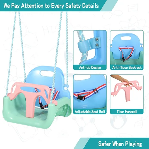 Miniatura 3 de RedSwing Asiento de columpio 3 en 1 para bebé, columpios para niños pequeños, antideslizantes, cómodos y seguros, desmontable para bebés y Azul