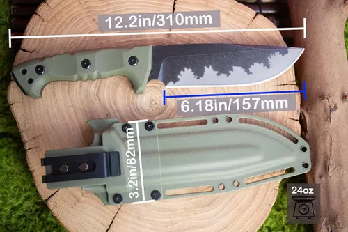 Miniatura 2 de WT11 - Cuchillo Fulltang de hoja fija de 12 pulgadas, cuchillo táctico militar con funda Keydex, cuchillo de supervivencia para caza, al aire libre