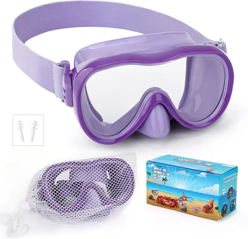 Miniatura 22 de Gafas de natación para niños, antifugas, máscara de Snork con cubierta de nariz y correa de tela elástica, gafas de natación con protección UV