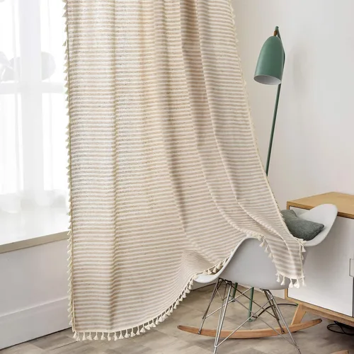 ColorBird - Cortinas de granja a rayas para sala de estar, 2 paneles de algodón y lino, cortinas para oscurecer la habitación de 63 pulgadas de