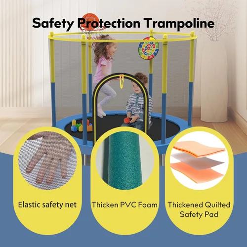Miniatura 3 de Trampolín de 72 pulgadas para niños con red, trampolín pequeño de 6 pies para interiores y exteriores con aro de baloncesto y tablero de dardos