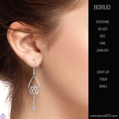 Miniatura 3 de Pendientes de plata de ley 925, pendientes de yoga BoRuo Lotus Flower