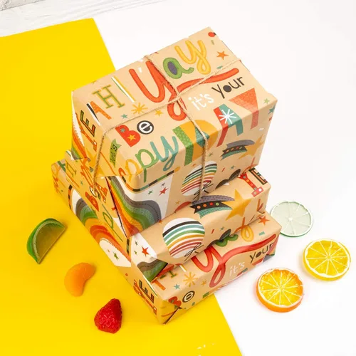 Miniatura 3 de RUSPEPA - Rollo de papel de estraza para envolver regalos, diseño de cumpleaños; ideal para cumpleaños, fiesta, baby shower; 24 pulgadas x 100 pies