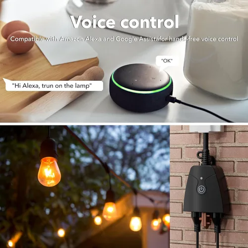 Miniatura 5 de Enchufe WiFi inteligente para exteriores, temporizador Wi-Fi de alta resistencia HBN con dos tomas de corriente con conexión a tierra, control