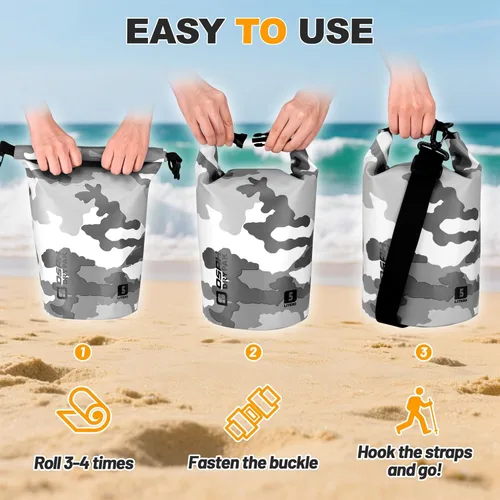 Miniatura 4 de Bolsa seca impermeable, 5L/10L/20L/30L/40L Mochila de almacenamiento ligera con funda para teléfono para mujeres y hombres, saco impermeable Gris
