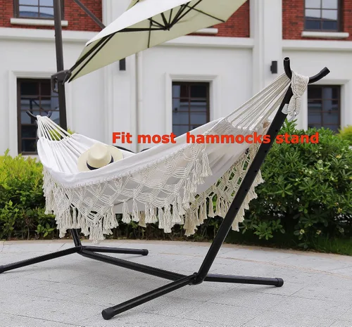 Miniatura 6 de Hamaca de interior con flecos de macramé para 2 personas, hamacas dobles bohemias con borlas, columpio portátil de cuerda de algodón hamaca