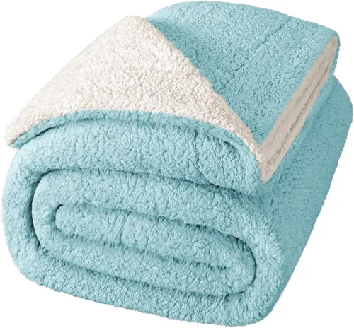 Miniatura 2 de Exclusivo Mezcla Manta reversible Sherpa para sofá, manta de forro polar gruesa y cálida para invierno, suave felpa esponjosa, 50 x 60 pulgadas