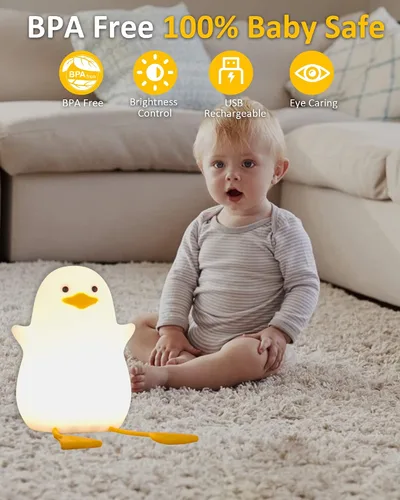 Miniatura 4 de Attivolife lámpara de noche con forma de pato para niños, lámpara de mesa LED de silicona, lámpara de control táctil de animal mago con temporizador