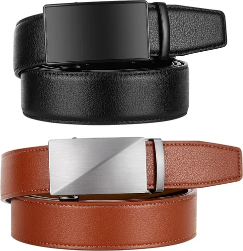 Miniatura 2 de Zitahli Cinturón de trinquete para hombre, 2 paquetes de cinturones de cuero para hombre, para regalo, vestido e informal, recortado para adaptarse