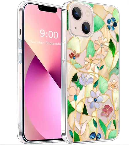 Miniatura 14 de Unov - Funda compatible con iPhone 13 Pro, funda transparente con diseño, patrón floral en relieve, suave protector delgado de TPU contra golpes
