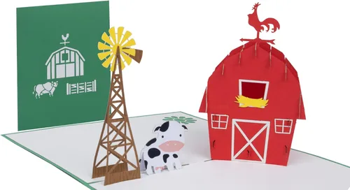 Miniatura 8 de iGifts And Cards Cow Barn 3D Pop Up Tarjeta de felicitación – Animales, molino de viento, granja, ganado, lácteos, sol, wow, diversión, mitad