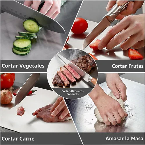 Miniatura 8 de Tabla de cortar grande de acero inoxidable con borde para cocina, tablas de cortar con alfombrilla antideslizante naranja, tabla de cortar con borde