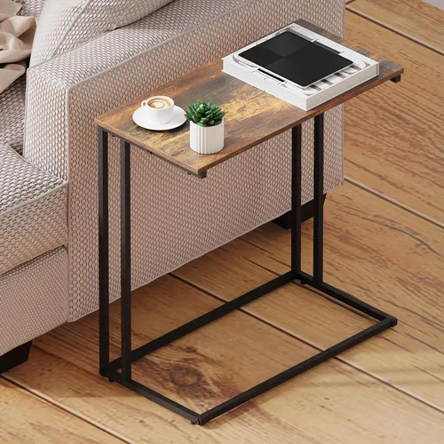 Miniatura 4 de Mesa auxiliar en forma de C, moderna mesa auxiliar con marco de metal, diseño que ahorra espacio para sala de estar, mesa de sofá de gran superficie