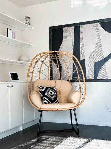 Miniatura 6 de Yitahome Silla con Forma de Huevo con Soporte para Interior y Exterior, Silla de Lounging con Cojín, Silla de Mimbre de Ratán PE Incluye Silla