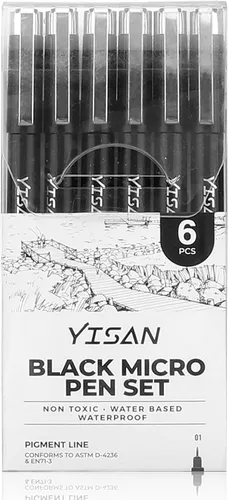 Miniatura 6 de YISAN Plumas de Punta Ultra Fina Negras 01, Bolígrafos de Tinta de Punta Extra Fina, Marcadores de Arte Finos de 0.25mm Sin Derrames para Dibujo