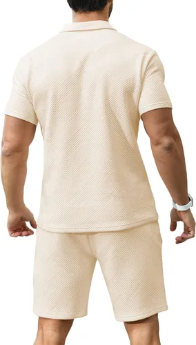 Miniatura 4 de KUYIGO Conjunto de camisa polo y pantalones cortos para hombre, trajes de verano a la moda, casual, de manga corta, traje de 2 piezas para hombre