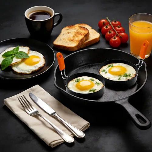 Miniatura 7 de Juego de 4 anillos profesionales para huevos, moldeadores de panqueques de plancha de acero inoxidable, moldes redondos para huevos fritos con mango