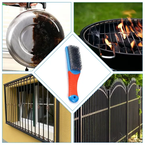 Miniatura 4 de 1 cepillo de acero azul de acero resistente al carbono y alambre de acero inoxidable Scratch Brush con mango ergonómico de goma