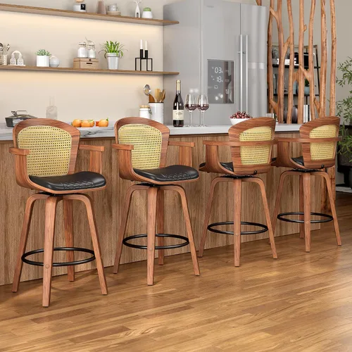 Miniatura 14 de YaFiti - Taburetes de bar giratorios, taburetes de bar tapizados de 26" de altura de mostrador con patas de madera y respaldos, sillas de bar de PU