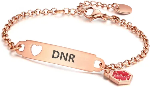 Miniatura 31 de Divoti Pulsera de identificación médica con grabado previo – Cadena simple Rolo de acero inoxidable plateado, resistente al agua con símbolo