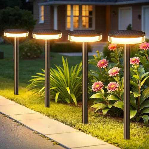 LETMY Solar Pathway Lights Outdoor, 4 Pack 2X Brighter Solar Lights Outdoor Waterproof, Taller Pathway Light with Larger Panel, Auto On/Off Up to