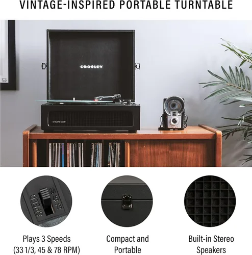 Miniatura 2 de Crosley CR8017B-BK Voyager - Tocadiscos portátil clásico de vinilo con Bluetooth de entrada/salida y altavoces integrados, Negro