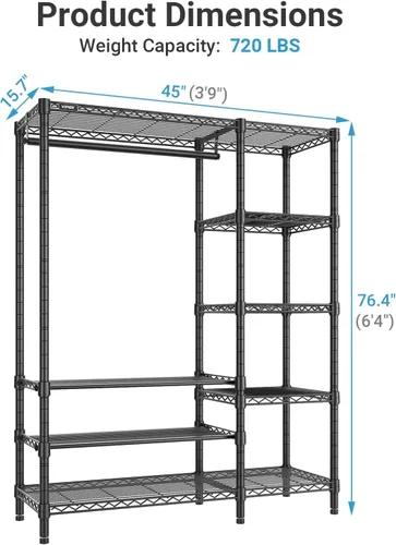 Miniatura 5 de VIPEK V7S Clothes Rack Heavy Duty Max Load 720lbs, Garment Rack with 7 Tiers Adjustable Shelves Portable Closet Metal Sturdy Wardrobe Storage System