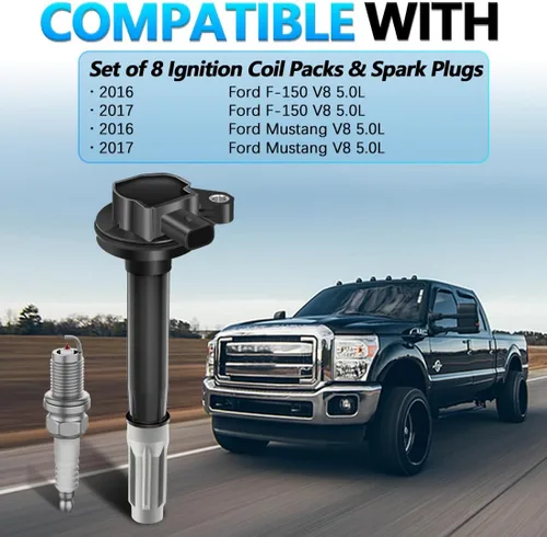Miniatura 2 de UF824 Juego de 8 bobinas de encendido y bujías, apto para Ford F-150 V8 5.0L 2016-2017, apto para Ford Mustang V8 5.0L 2016-2017, sustituye a