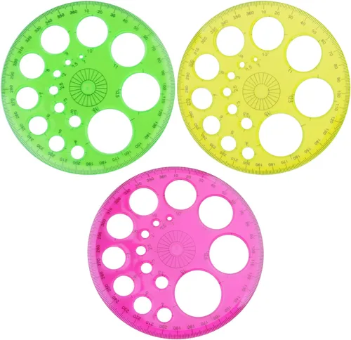 Aylifu 3 piezas de plástico plantilla regla círculos dibujo plantilla geométrica herramienta multifunción para oficina escuela hogar 3 Color