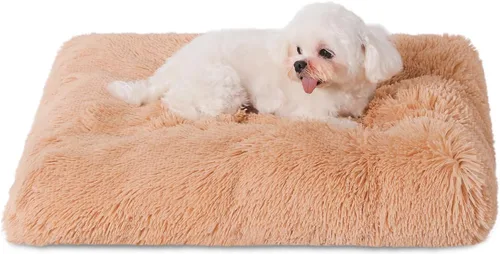Bedfolks Cama Impermeable para Jaula de Perro, Cama de Felpa para Perros con Funda Lavable Extraíble, Almohadón de Jaula de Perro de Piel Sintética