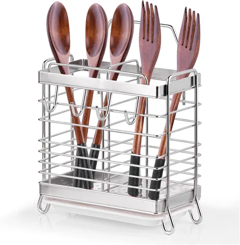 Miniatura 10 de Soporte para Utensilios, Escurridor de Utensilios de Acero Inoxidable con Bandeja de Drenaje, Cesta de Drenaje de la Cocina para Cubiertos