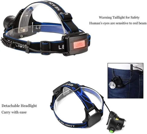 Miniatura 3 de Linterna frontal LED impermeable ultra brillante de 3000 lúmenes, 3 modos con pilas AAA, paquete de 2