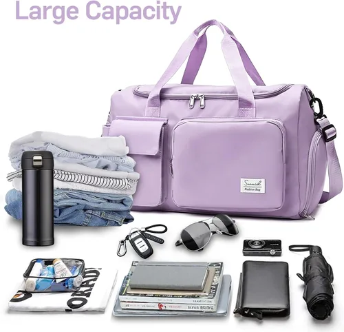 Miniatura 4 de Suruid Bolsa de gimnasio deportiva con compartimento para zapatos, bolsa de viaje con bolsillo separado seco y húmedo para hombres y mujeres, bolsa